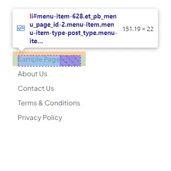 Divi Menu Module List Item Layout - Before